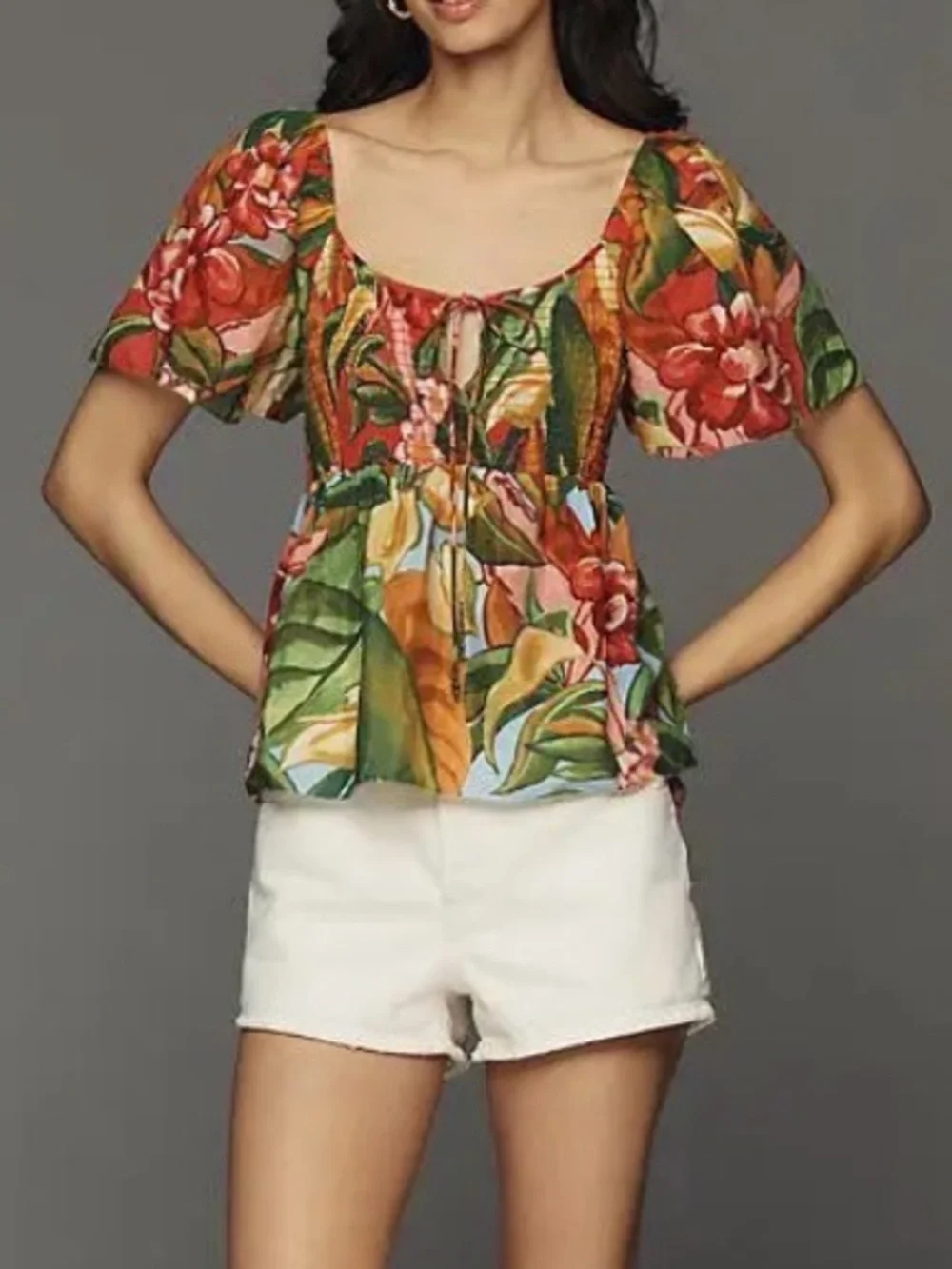 Farm Rio x Anthropologie Tie-Front Printed Blouse